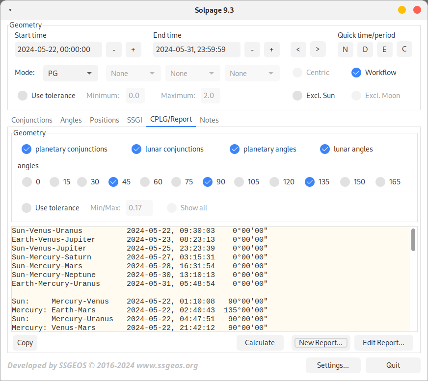 screenshot of Solpage version 9.3 report tab